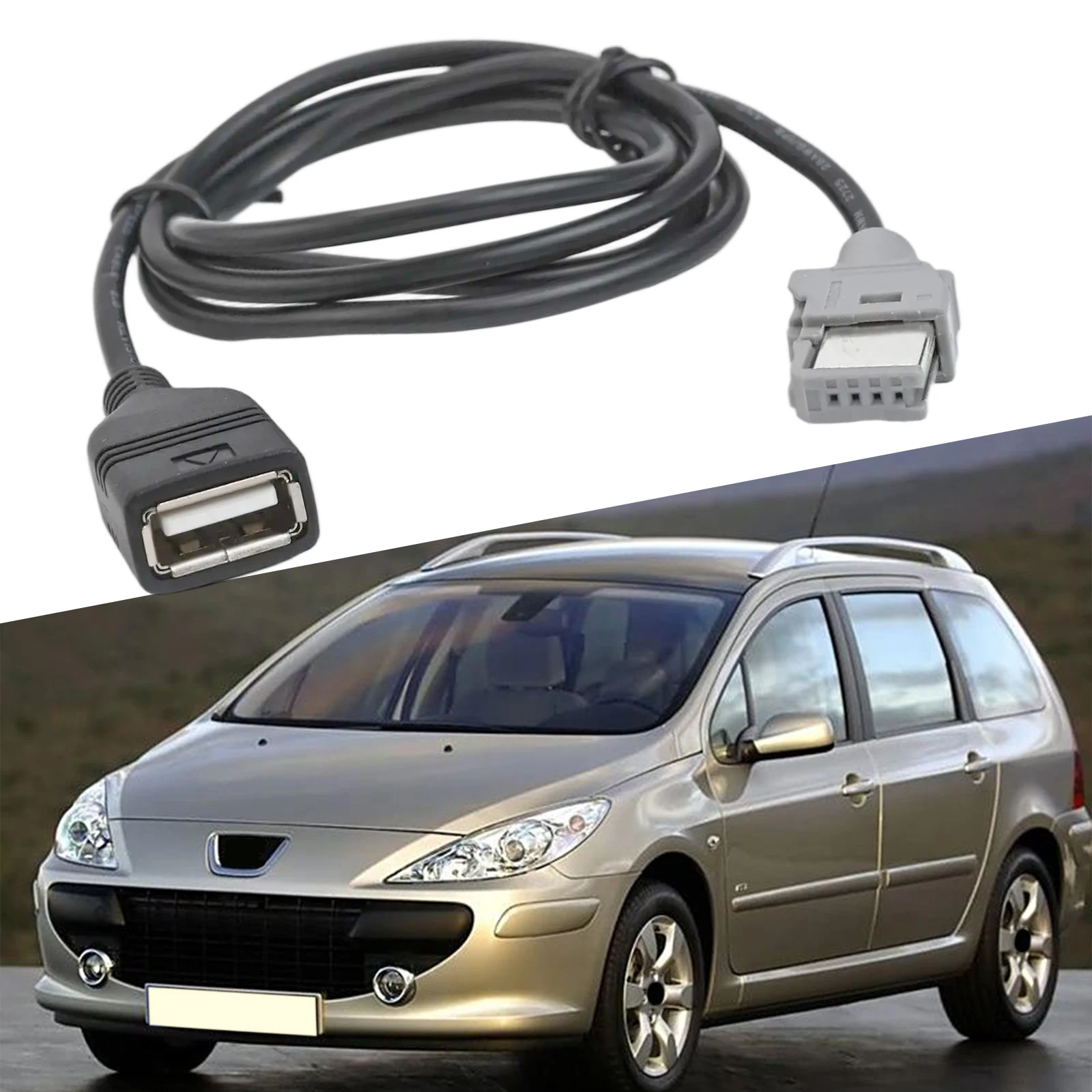 Black Car USB Adapter 100CM Length Easy Installation Host Installation Location Made Of ABS Materials Non-deformed Wire
