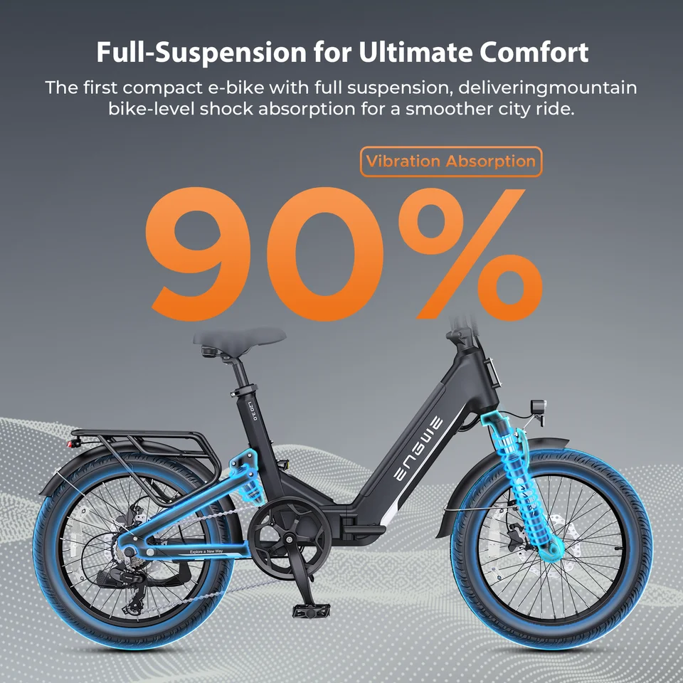 ENGWE L20 3.0 Full Suspension E-Bike, 1500W 48V 15Ah 60Miles, Smart GPS Anti-Theft, 28MPH Foldable Commuter Ebike image 8