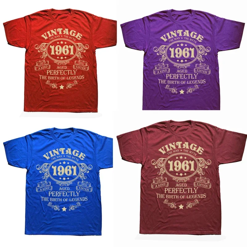 Vintage 1961 The Man The Myth The Birth of Legends T Shirts Graphic Cotton Streetwear Short Sleeve Birthday Gifts Summer T-shirt