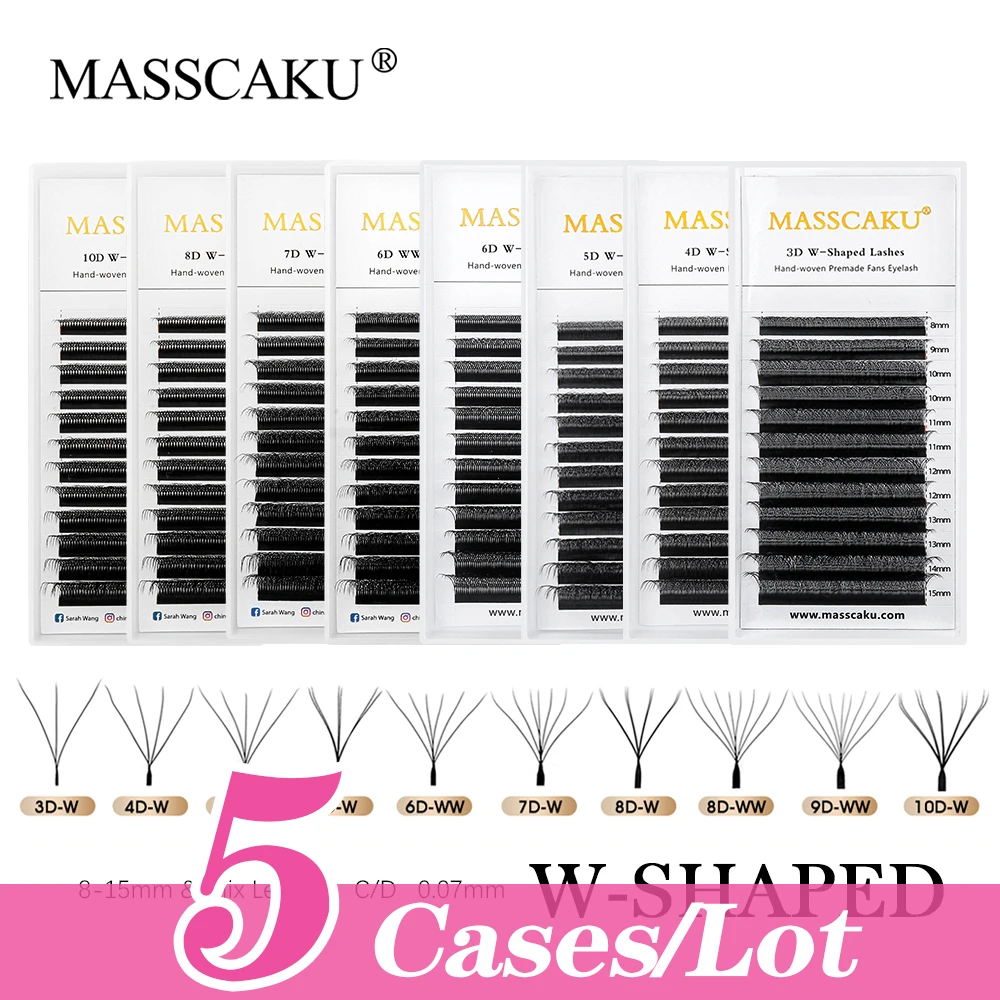 

5cases/lot 12 Rows Multi-texture 3D/4D/5D W Shaped Premade Eyelash 0.07mm Thickness Synthetic Hair W Design Lashes by MASSCAKU