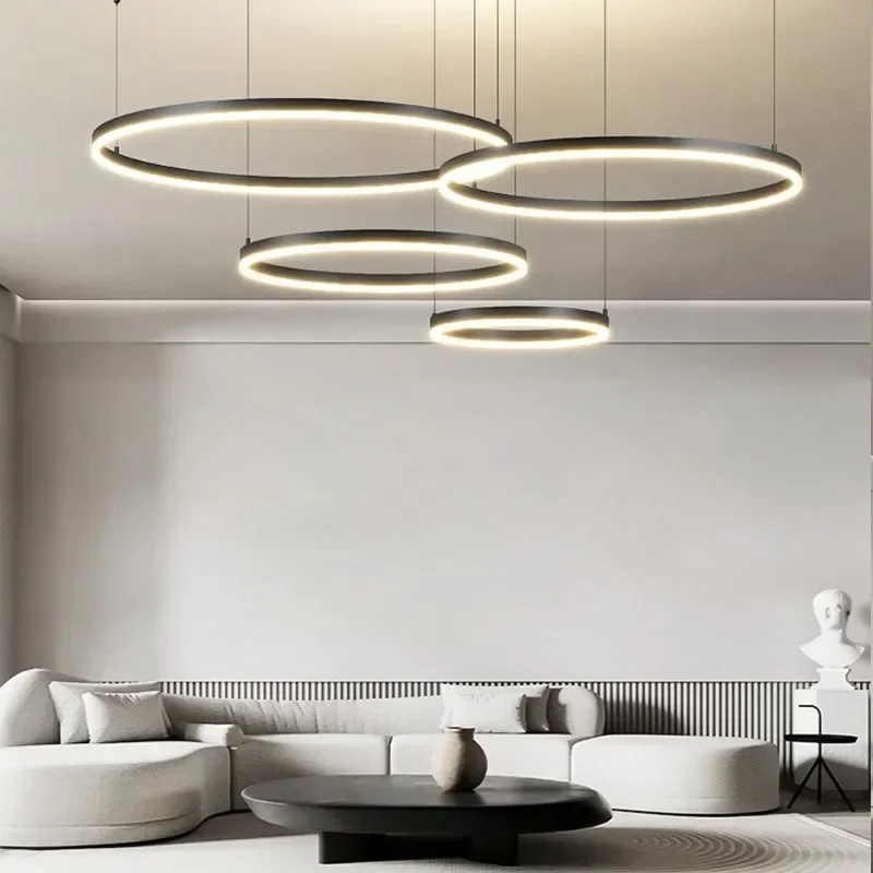 

Modern LED Chandelier Black Ring Round Lamp For Bedroom Dining Living Room Bar Minimalist Hang lamp Indoor Luxury Lighting