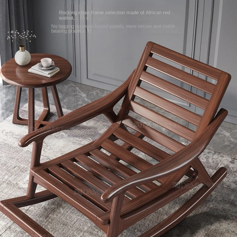 Solid Wood Rocking Chair New Chinese Style Single Sofa Reclining Adult Lazy Balcony Leisure  Living Room Furniture