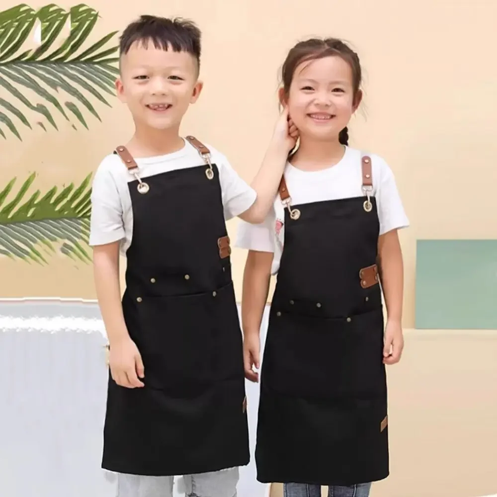 

Minimalist Children's Canvas Apron Lightweight Solid Color Cooking Apron Adjustable Waterproof Chef Costume Painting Craft