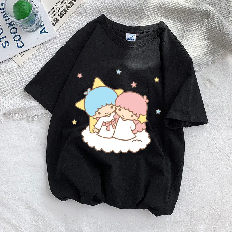 Little Twin Stars Cartoon Anime Men T-shirt Summer manica corta 100% cotone T-shirt da donna 2024 Fashion Couple Tee Tops Clothes