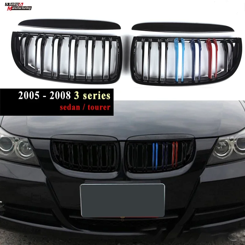 E90 E91 Front Bumper Sport Kidney Hood Grille For BMW E90 3 Series 2005 - 2008 Pre-LCI Double Slat Inlet Racing Grills Car Parts