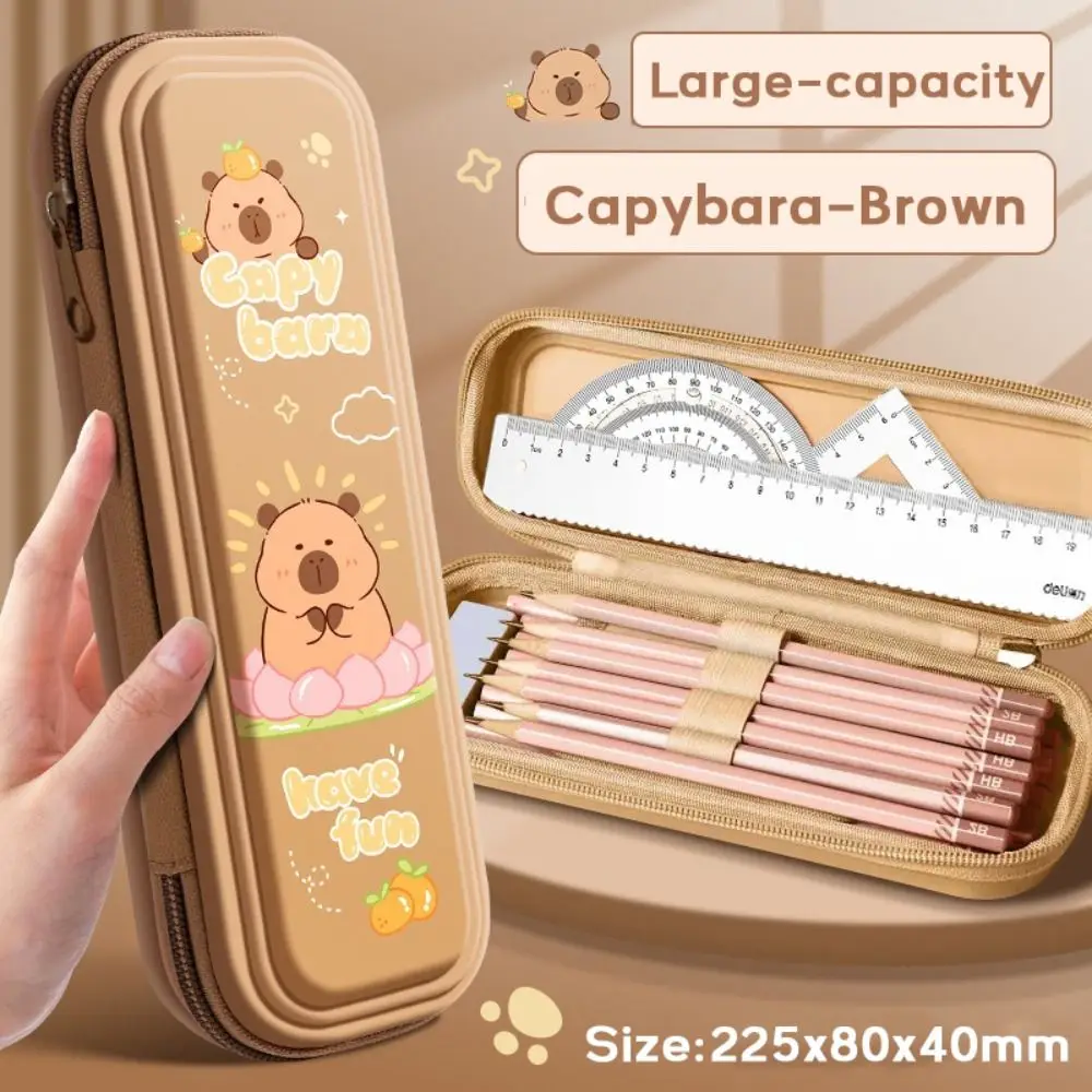 Cartoon Plastic Pencil Case Waterproof Capybara/Panda/Astronaut Pen Box Large Capacity Pen Bag Gift
