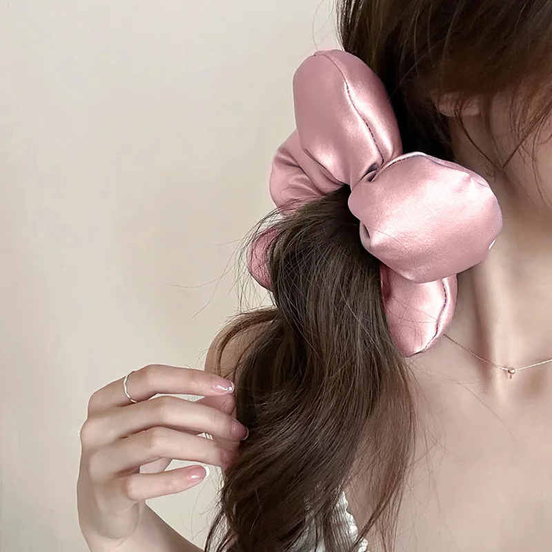 Oversized Fluffy Bread Flower Elastic Hair Ties for Women Solid Color Sweet Cute Girls High Ponytail Scrunchies Trendy Headdress image 5