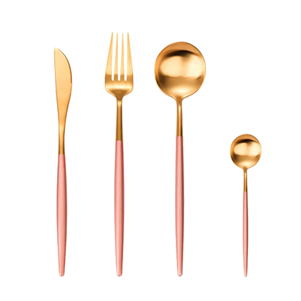 

18 Piece Stainless Steel Cutlery Set Pink Modern Restaurant Tableware Gift Elegant Mirror Polish Silver Spoon