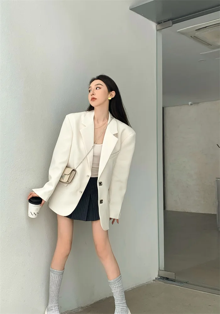 Real Shot Real Price Retro New Korean Style Loose Lazy Suit Jacket Women Female Office Lady Coat Jacket Top High Quality New