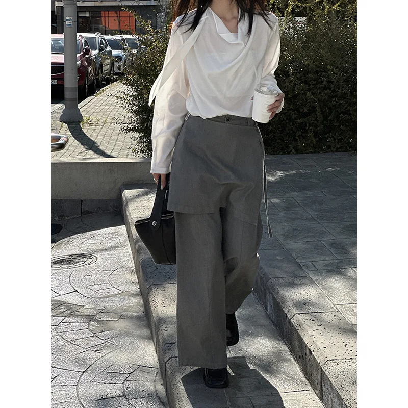Design Sense Fake Two Slacks Women's 2025 Autumn New Versatile Butt Curtain Slimming Loose Washed Trousers