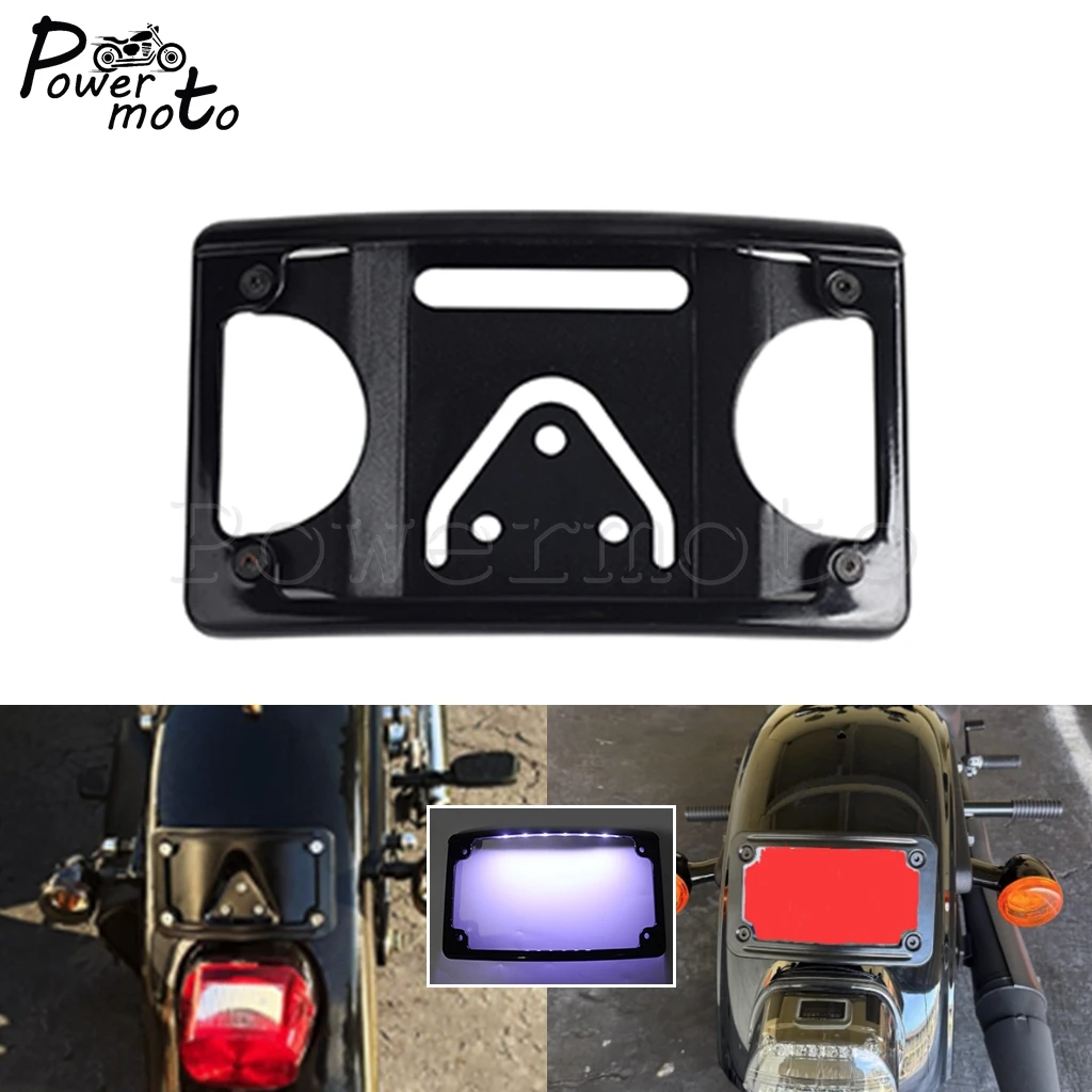 Rear Fender 3 Bolt Bracket LED Curved License Plate Frame For Harley Softail FXLRST FXLRS FXRST FXLR FLSTN FLST FLSTF FLHCS93-24