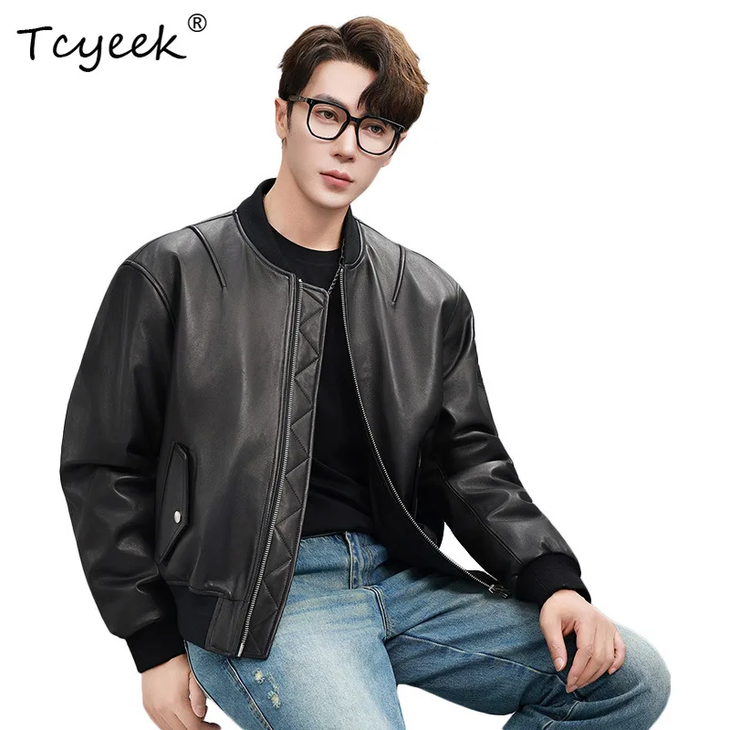 Tcyeek Genuine Leather Jacket Men Sheepskin Short Motorcycle Genuine Leather Jacket American-style Leather Coats 2026 Chaquetas