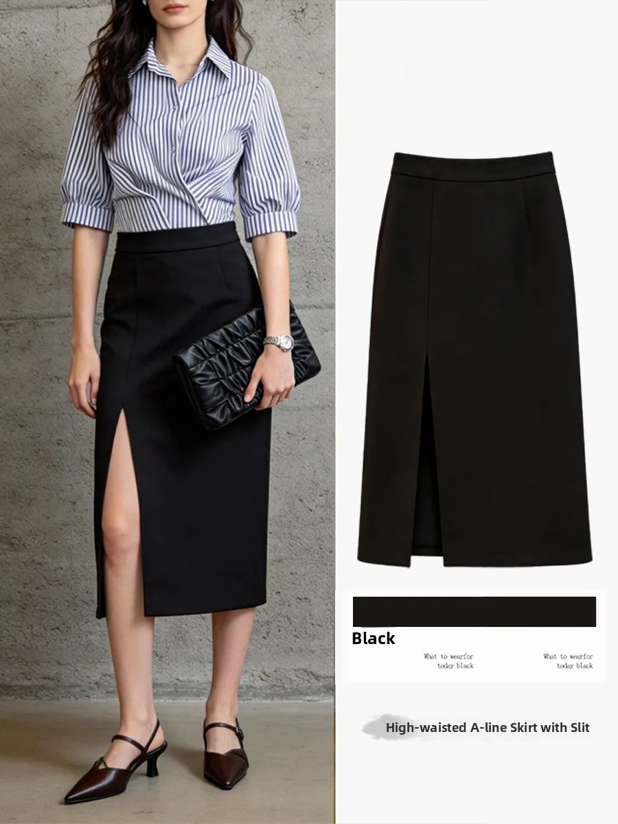 

Черная асимметричная юбка миди с высокой талией, женская модная облегающая универсальная юбка прямого кроя для повседневной носки, из полиэфирного волокна