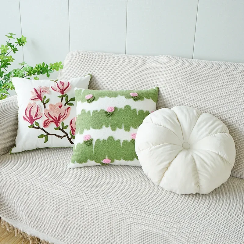 Throw Pillowcase for Living Room Embroidered Green Plant Jade Orchid Sofa Pillow Case Room Bedside Decoration Cushion Cover