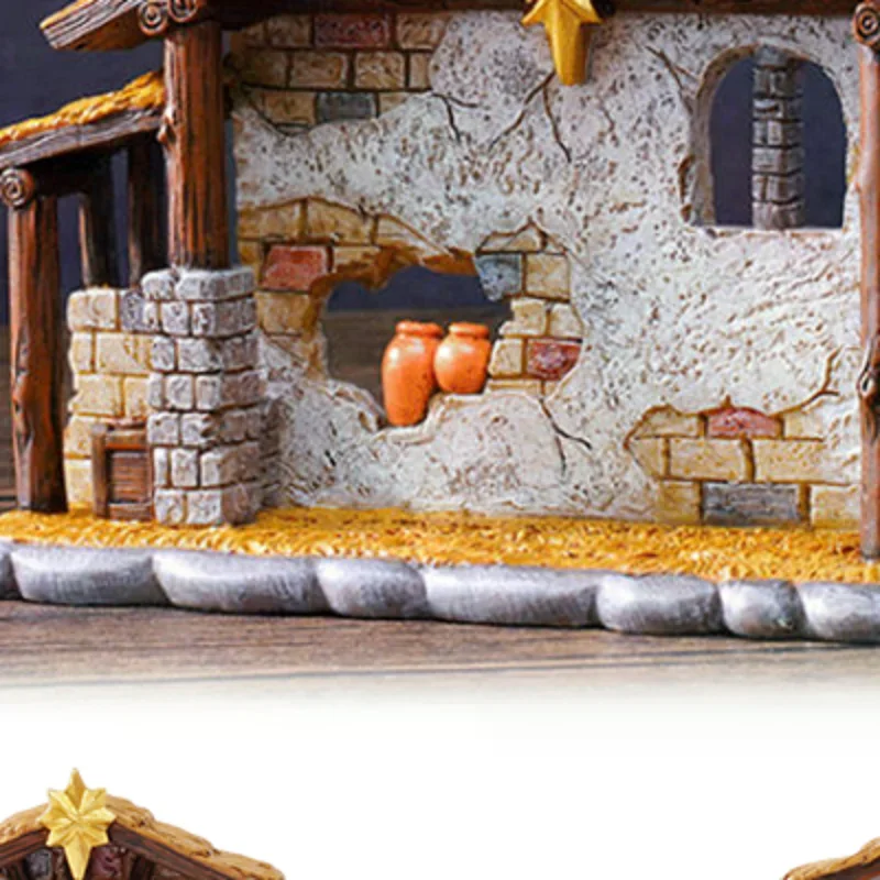 Navidad estable casa cobertizo estatua Manger cobertizo escena escultura ornamento estatuilla de resina regalo religioso decoración decoración de escritorio