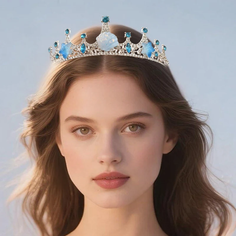 

1Pcs Ocean style crown headpiece shell starfish crystal Tiara mermaid headpiece girl princess party hair accessory