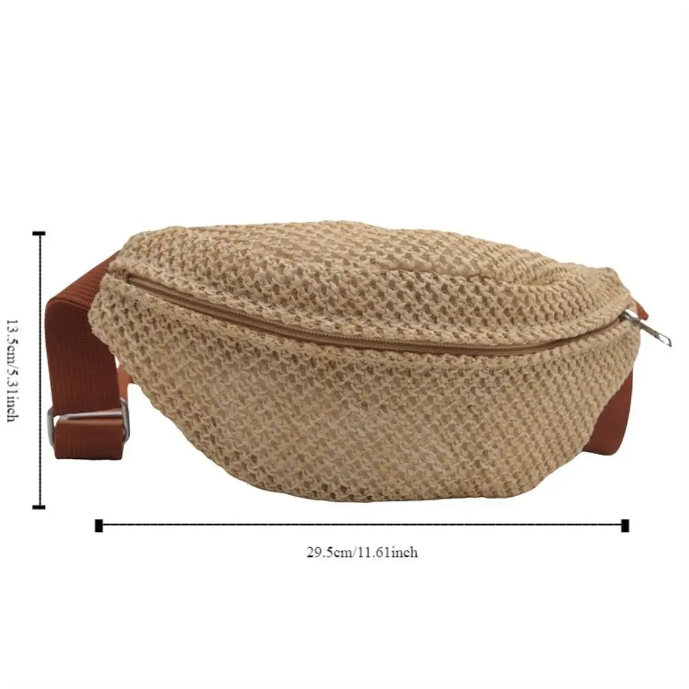 Half Moon Straw Woven Bag Pocket Phone Bag Anti-theft Woven Handbag Portable Large Capacity Adjustable Sports Pouch Sports