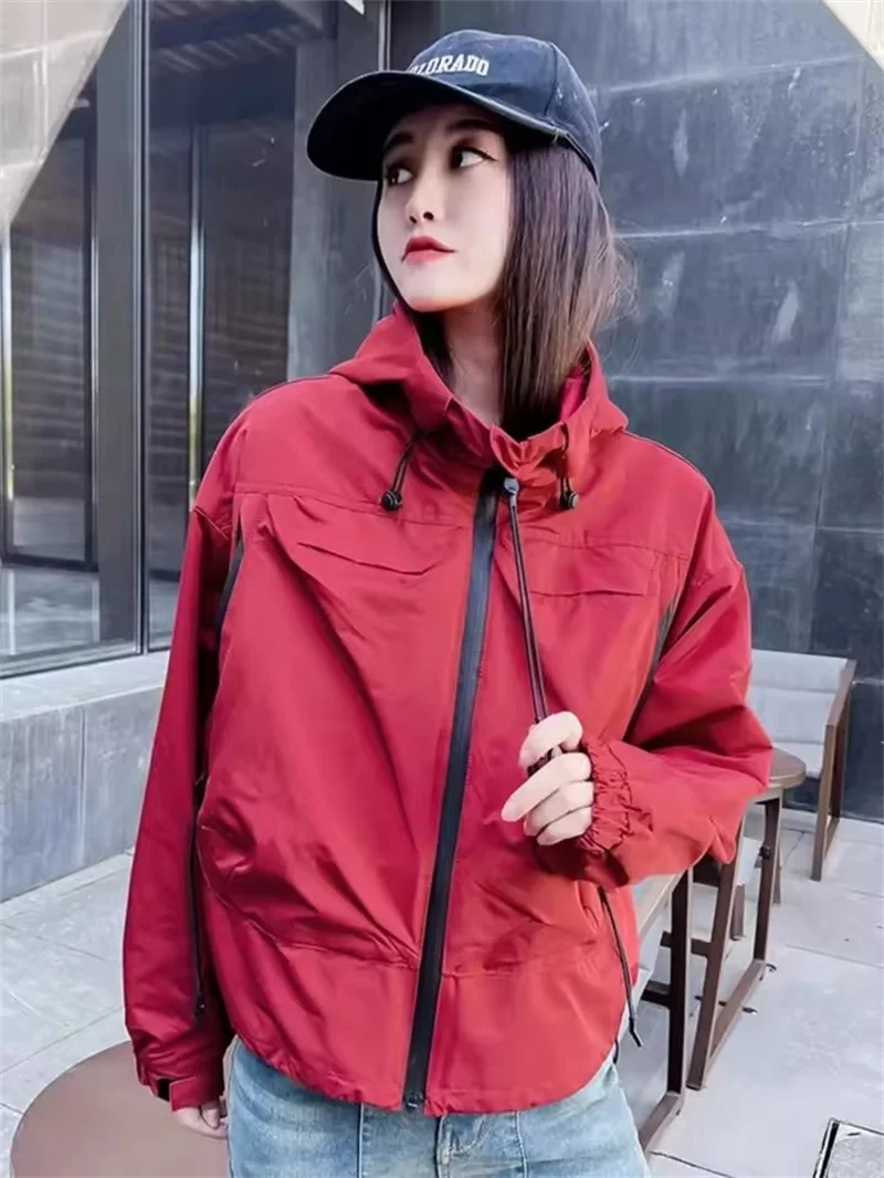 ผู้หญิงHooded CoatหลวมFitเสื้อลําลองแขนยาว 2025 ฤดูใบไม้ผลิฤดูใบไม้ร่วงใหม่เสื้อสเวตเตอร์ถักบางWindbreakerหญิงBasicนักเรียนC