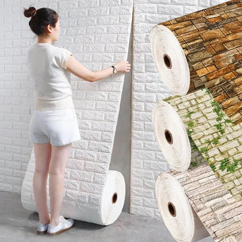 70cm*1M 3D Brick Pattern Wall Panels Wallpaper DIY Waterproof for Living Room Bedroom Kitchen Background Wall Decoration