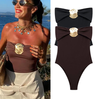 TRAF 2024 Woman Sexy Tops Bow Bodysuit Women Black Red Sleeveless Thong Bodysuit Gold Glitter Corset Rave Body suits
