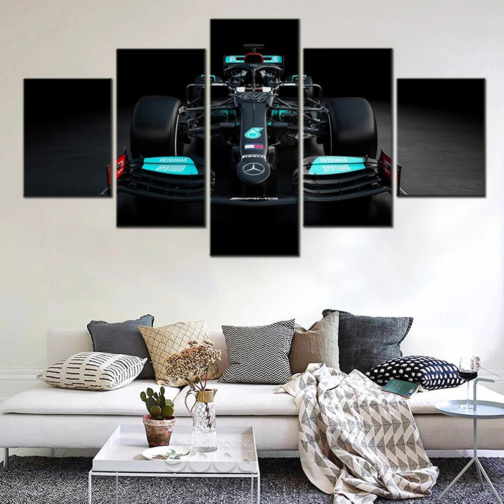 

5 Pieces Canvas Wall Arts Poster Painting 2021 (Year) Race Cars Motorsport Formula 1 Vehicle Home Decor Living Room Artwork