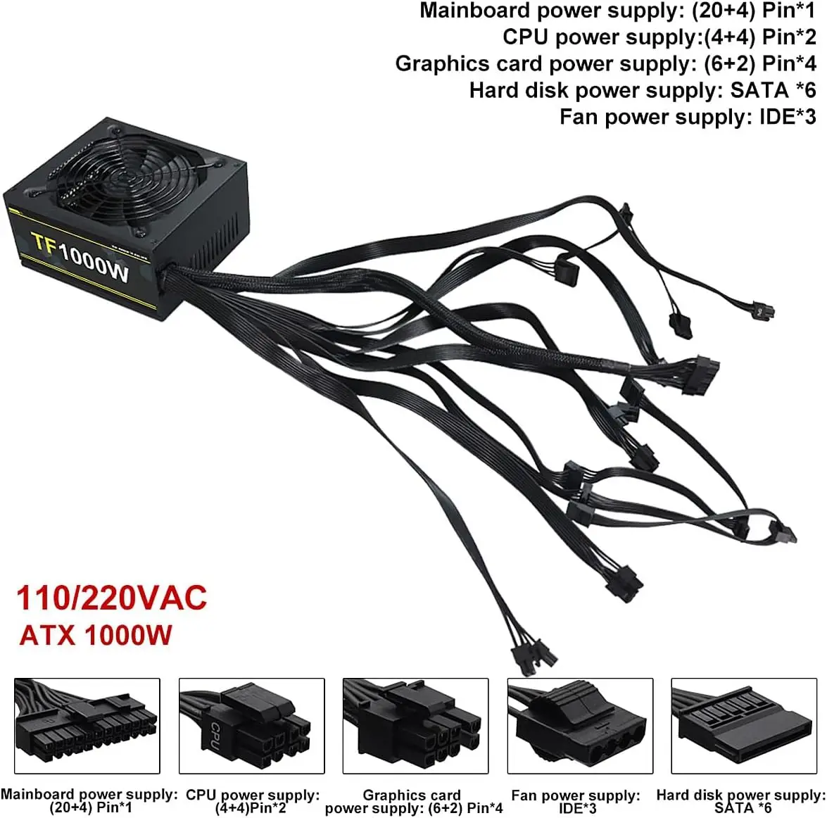 T.F.SKYWINDINTL 1000 W voeding volledige spanning 100-240 V actieve PFC gaming PSU computervoedingen niet-modulair 80 plus goud