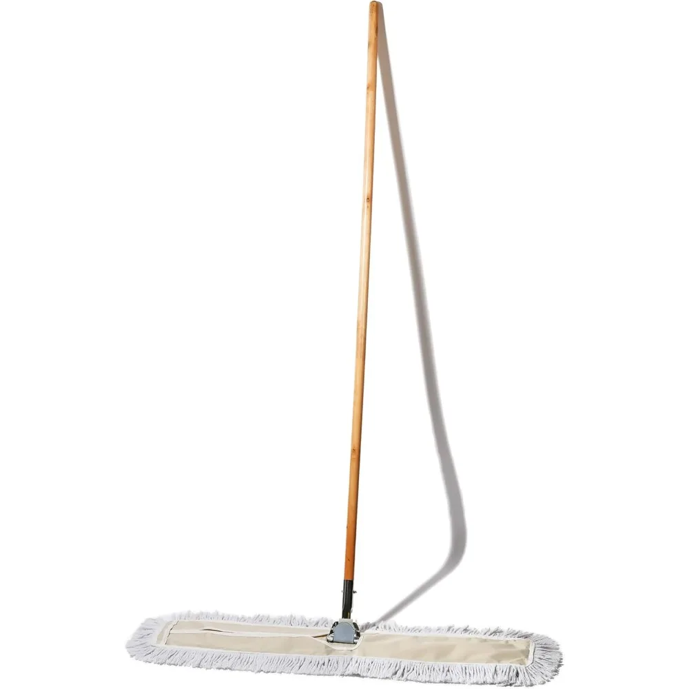 Commercial Dust Mop & Floor Sweeper. Dust Mop for Hardwood Floors, Cotton Reusable Dust Mop Head, Wooden Broom Handle