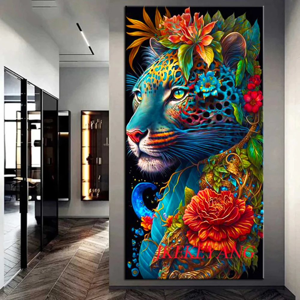 DIY Diamond Painting Cross Stitch Kit Leopard and Flower Full Drills Diamond Mosaic New Collection 2024 Home Decor Gift