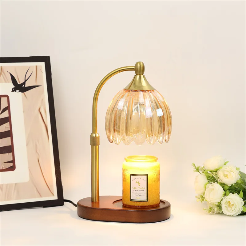 Vintage Wax Melt Warmer Lamp Glass Shade Flameless Aroma Candle Lamp Retro Desk Decor Light
