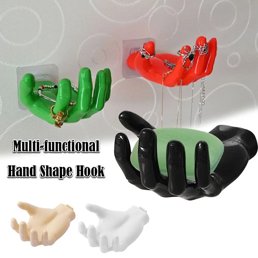 Gancho de plástico duradero con forma de mano, gancho de pared multifuncional, gancho de suspensión sin rastro, gancho de almacenamiento de Color sólido para Baño
