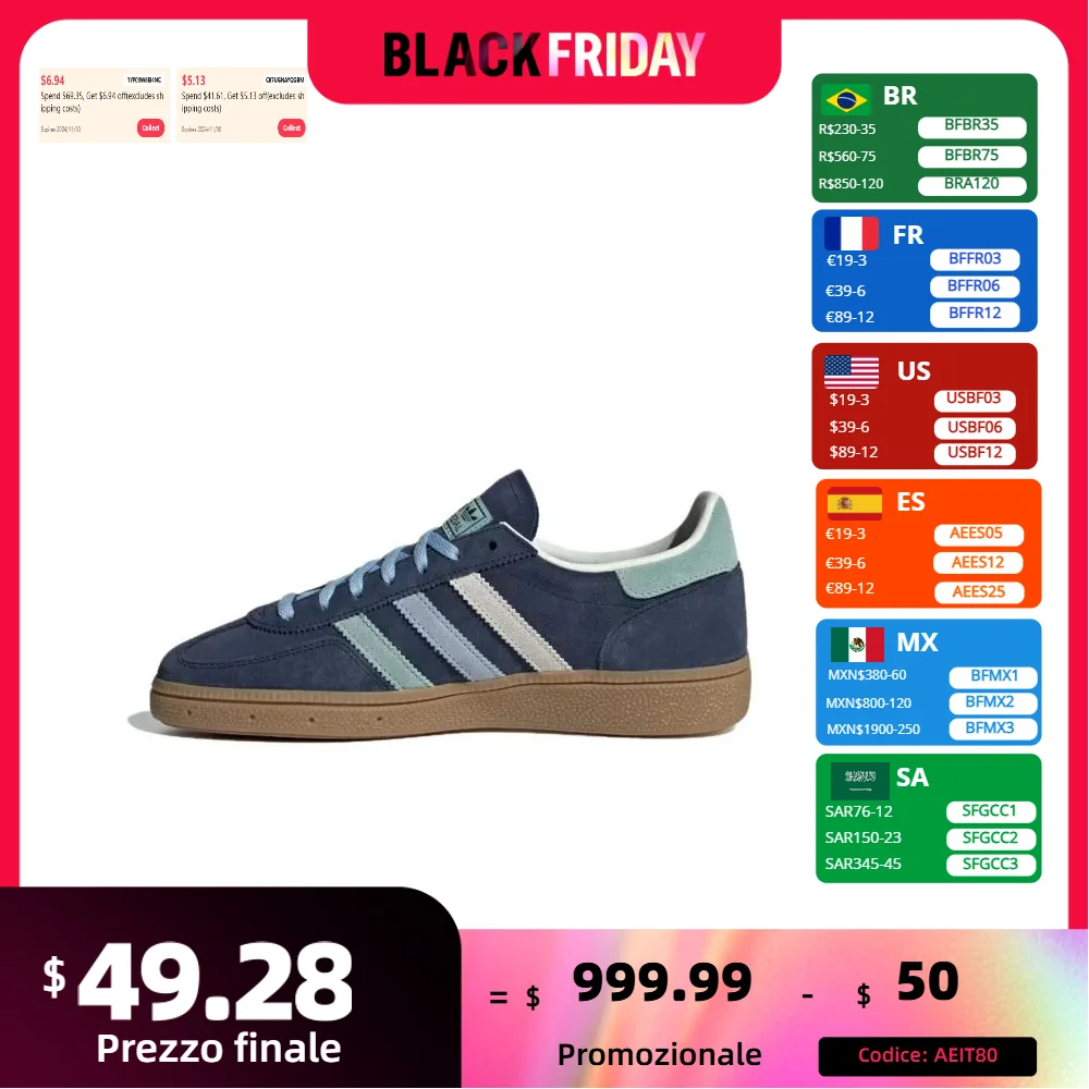 Adidas New HANDBALL SPEZIAL LOW Men and Women Board Shoes Classic Retro Sneakers Casual Fashion Sneakers Deep Indigo&Cyan