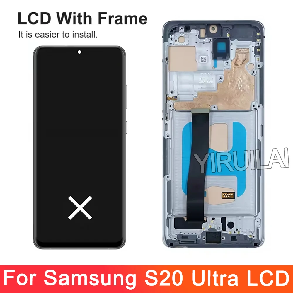 Tested S20 Ultra LCD With Frame For Samsung S20 Ultra 5G LCD G988 G988B SM-G988U Display Touch Screen Digitizer Replacement