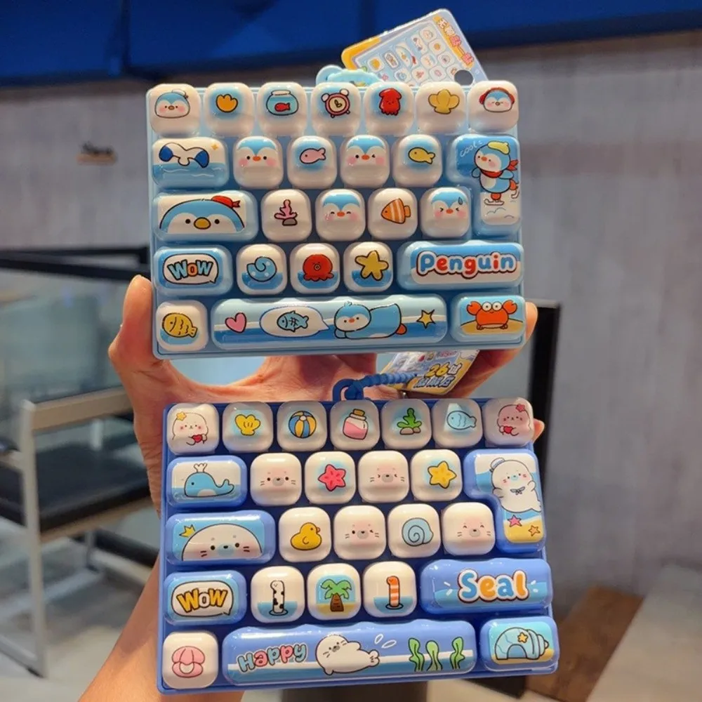 Cartoon 26 Keys Keyboard Keychain Animals Clicker Sound Fingertip Button Keyring Relaxed Portable Keyboard Clicker Keychain