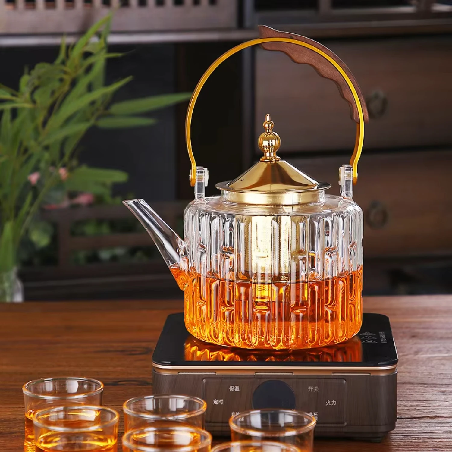 1000ML Glass Tea Pot with Tea Infuser Teapot Gold Heat Resistant Water Kettle  Coffee Flower Tea Teapots  Kitchen Teawear