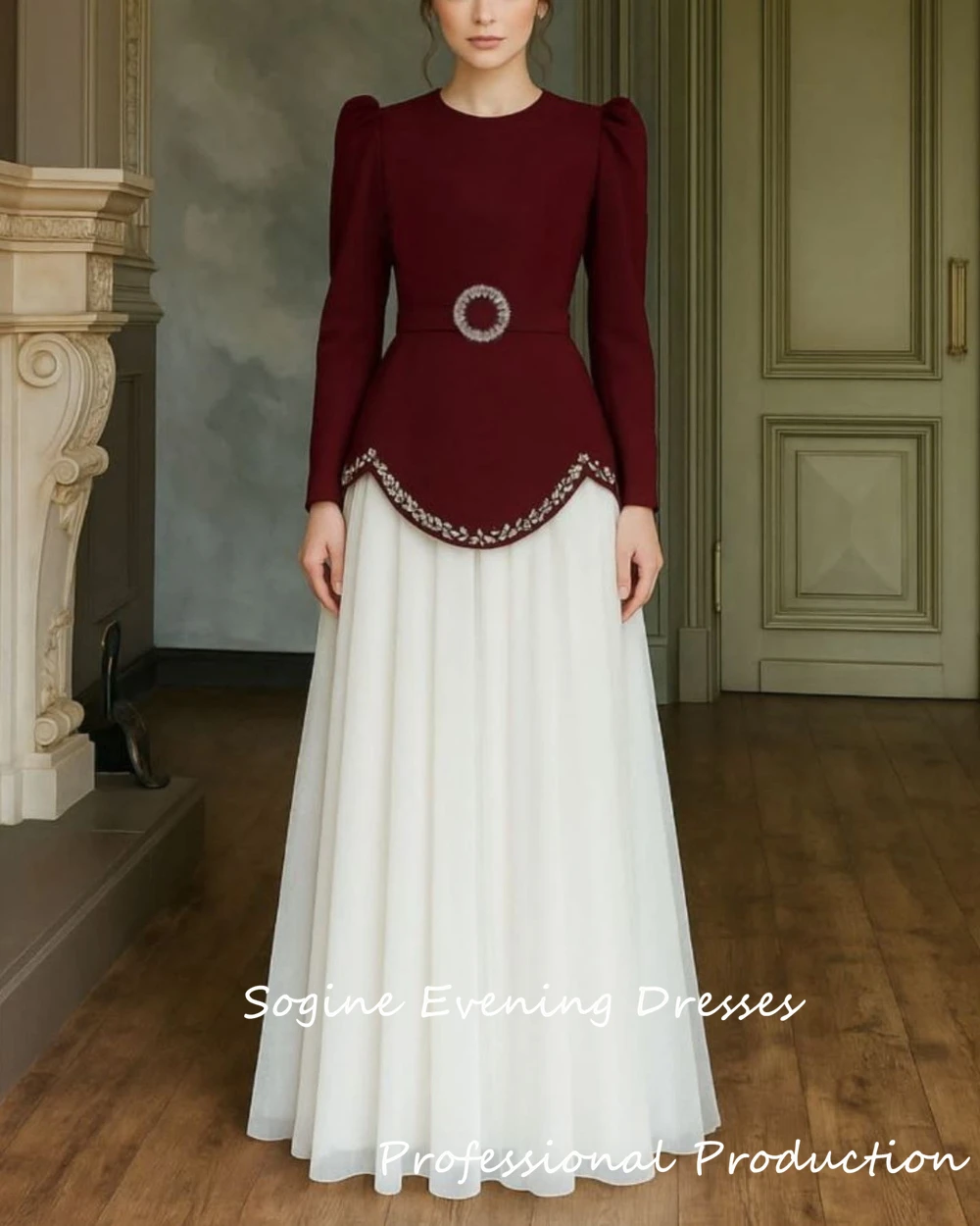 Robes de bal formelles en crêpe et mousseline de soie pour femmes élégantes robes de soirée noires-blanches ornées de cristaux robes de soirée