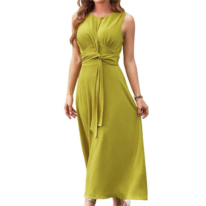 CGS-Womens Summer Casual Sleeveless T Shirt Midi Dress Slim Fit Tie Waist Tank Long Dresses 2025