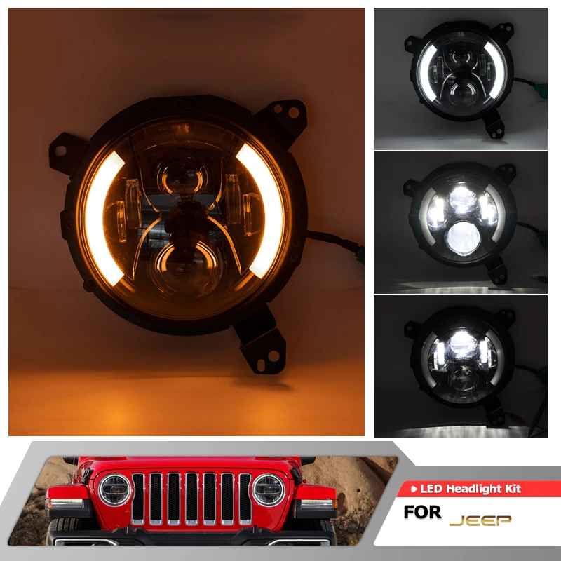 7Inch Led Headlight w/Mounting Bracket Adapters For Jeep Wrangler JL 2018-2023 Gladiator JT 2019-2021 DRL/Turn Signal/Hi/Lo Beam