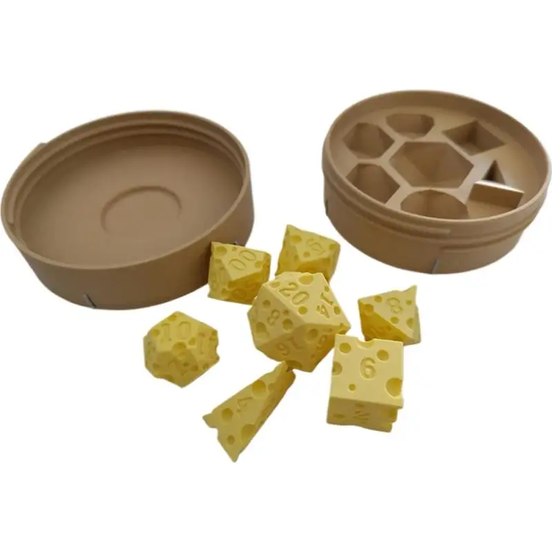 3D-Gedrucktes Käse-Polyeder-Würfelset mit Aufbewahrungsbox Neuartiges DND RPG Brettspiel D20 D12 D10 D8 D6 D4 Party-Zubehör – Detail 10