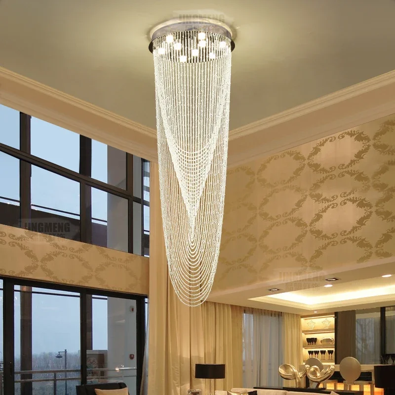 Villa duplex staircase long chandelier, crystal  modern creative lighting,   chandelier