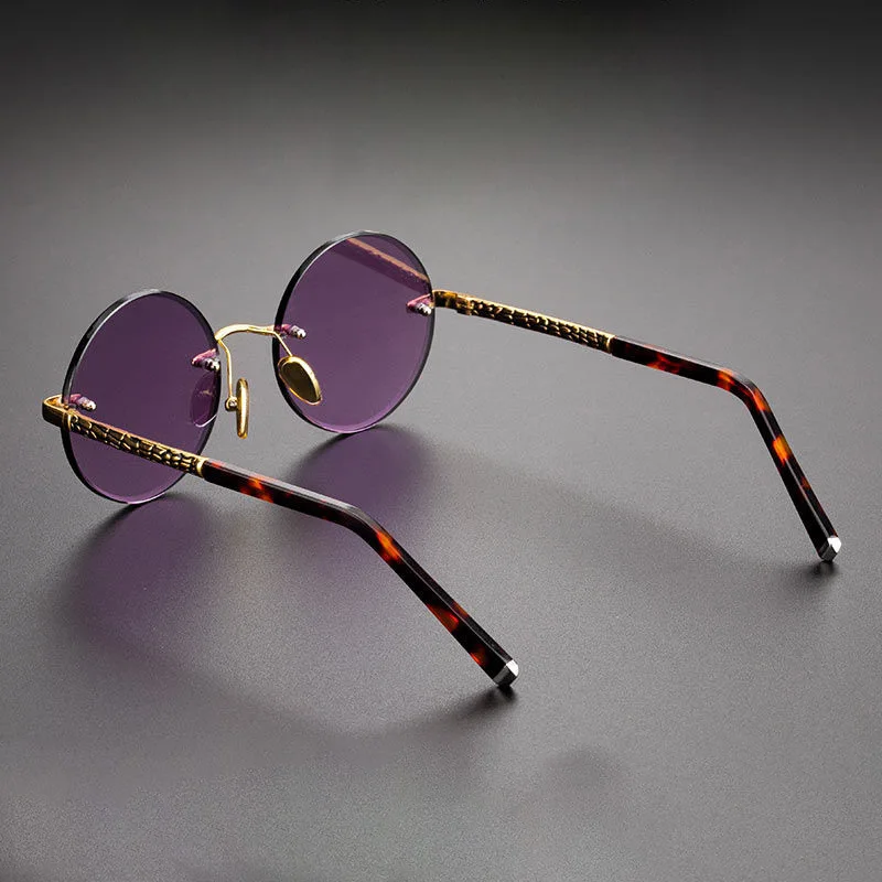 Vazrobe Natural Stone Sunglasses Men Women Rimless Round Mineral Glass Purple Lens Glasses Male High End Anti Scratch