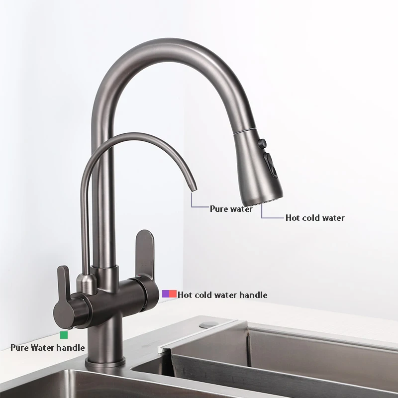 Grey Touch Filter Kitchen Mixer Tap Solid Brass Hot Cold Kitchen Fixture Pull Out Kitchen Taps Smart Sensor Touch Kitchen Faucet