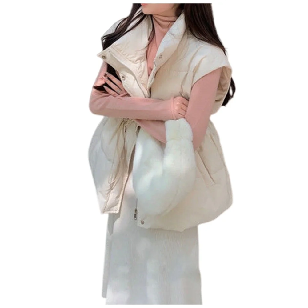 For Versatile Outerwear Gathered Waist Jacket Women Down Vest For Daily Commute S M Pure Color Sleeveless Coat