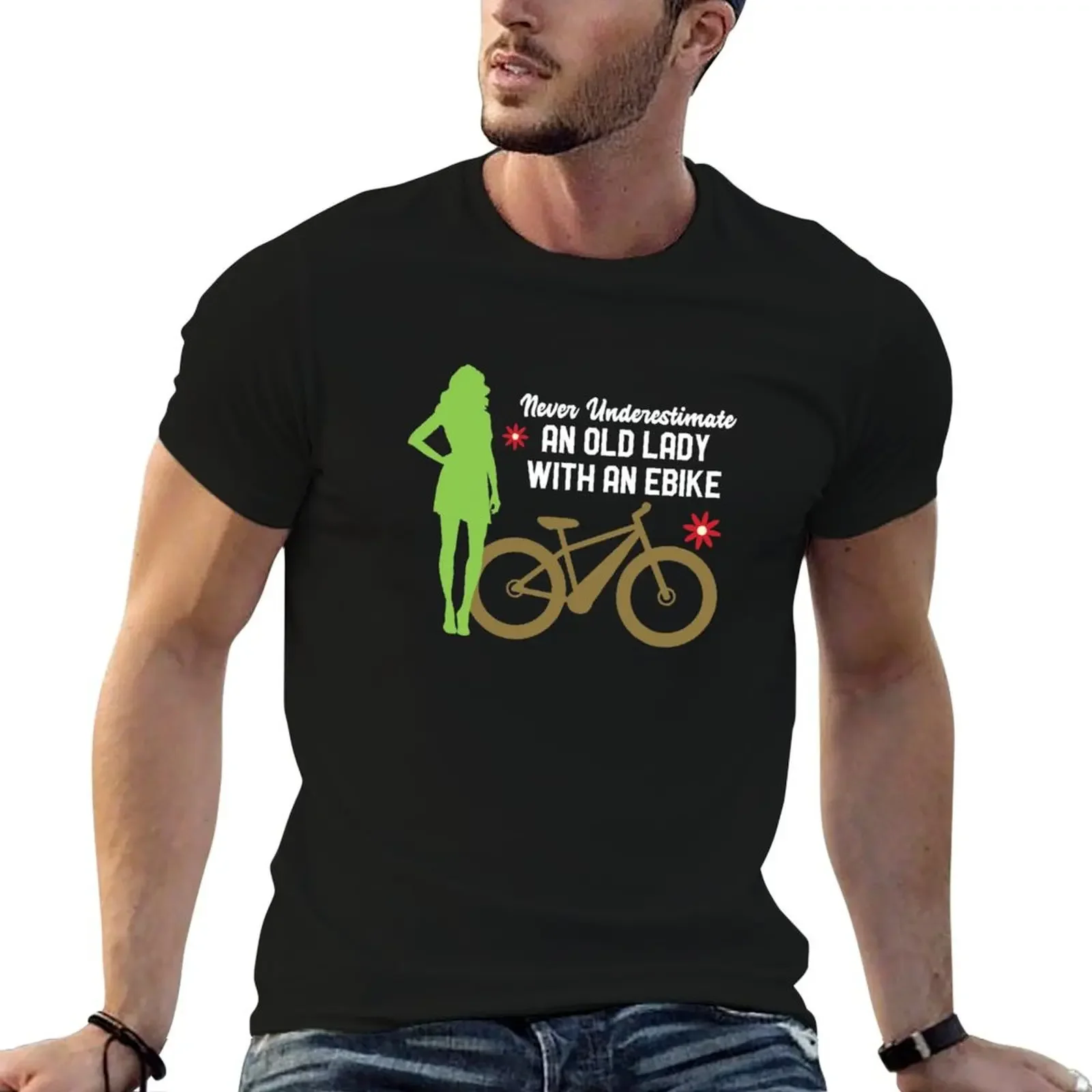 Never Underestimate an Old Lady with an Ebike Funny e-Bike MTB T-Shirt sports fans t shirts for men pack