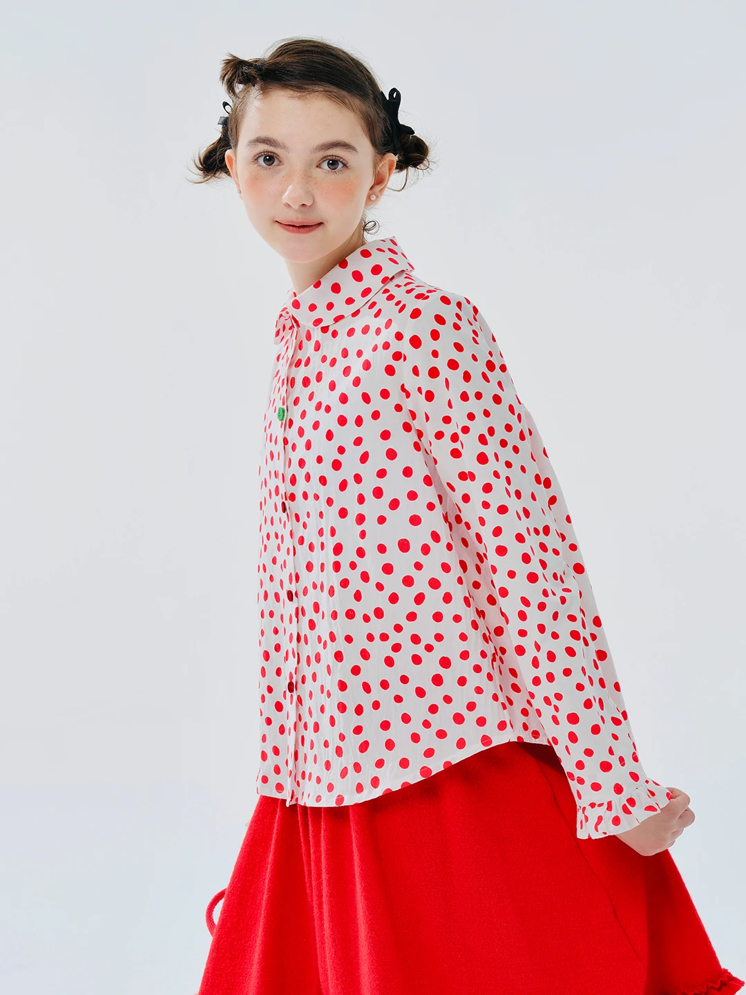 

IMAKOKONI original design lapel red polka dot cardigan long sleeve spring shirt top for women 244470