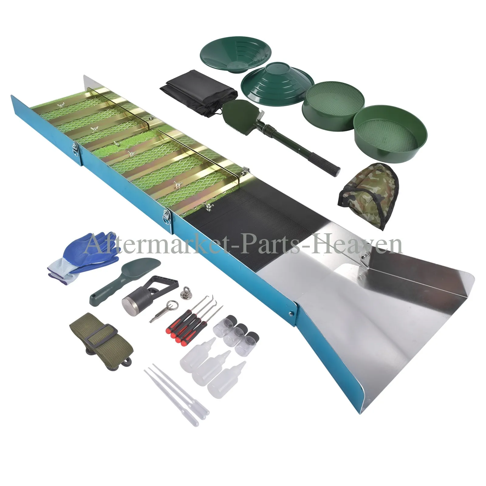 AP03 Sluice Box-23Pcs Includes Gold Nugget Collection Bottle & Magnifier Tweezers Set, 50" Folding Aluminum Sluice Box With Separating Magnet - view 2
