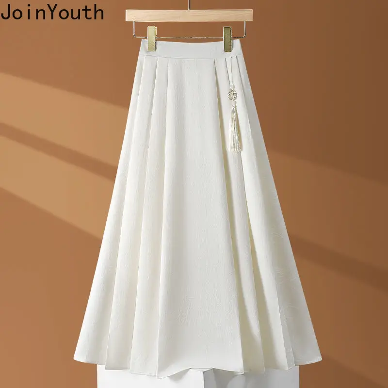 Vintage Skirt for Women Chinese Style High Waist A-line Jupe Loose Print Summer Saia 2024 Faldas Mujer De Moda Pleated Skirts