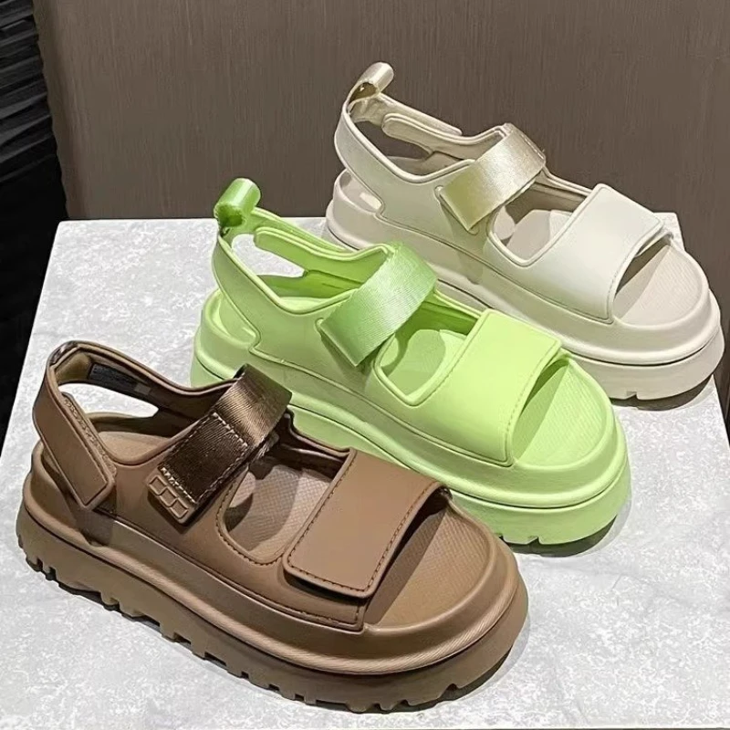 5 cm Plateau-Sandalen für Damen, hohe Plateau-Römersandalen, lässige Strand-Slipper für draußen, atmungsaktive Chunky-Sneaker