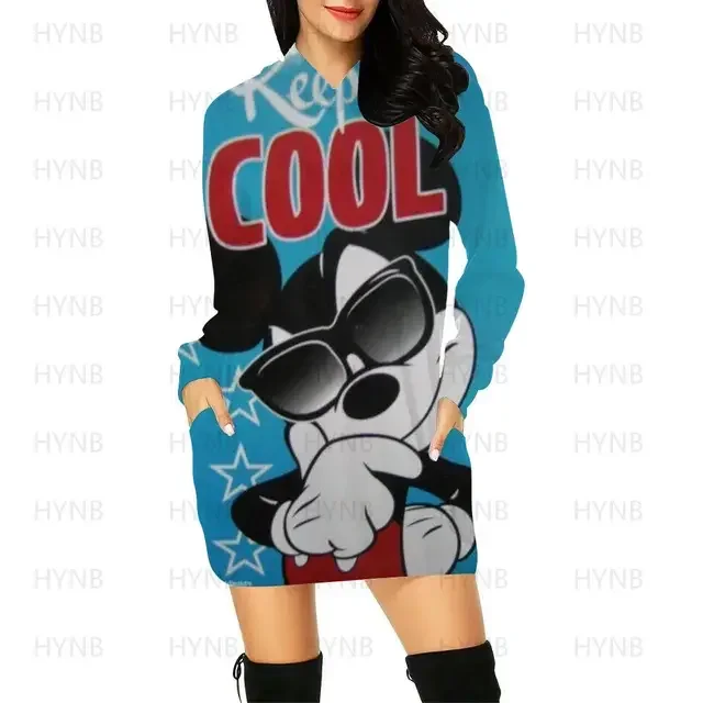 

Disney Hoodie Elegant Women's Dresses for Party Mini Dress With Hood Long Sleeves Mickey Minnie Luxury Disney Kawaii Top