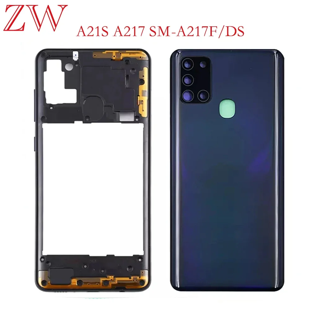 For Samsung Galaxy A21S A217 SM-A217F/DS Full Housing Middle Frame Bezel Battery Back Cover Rear Door Case Camera Lens Replace