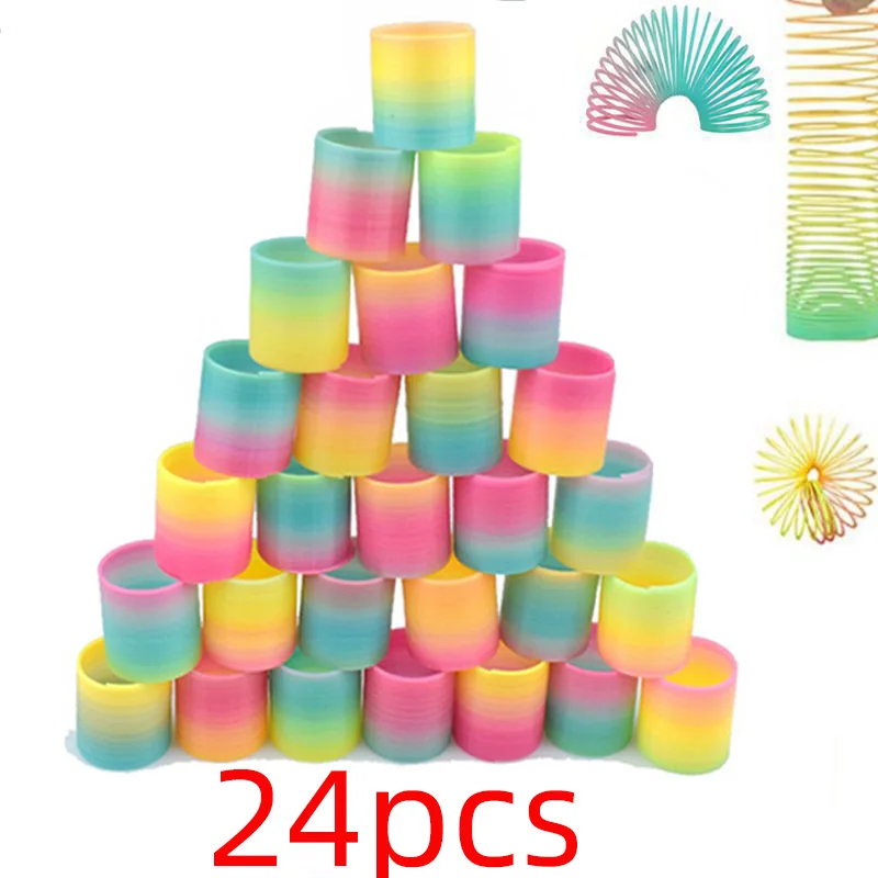 24PCS Rainbow Magic Springs Circle Toys Kids Birthday Party Favors Goests Giveaway Small Gifts Pinata Fillers Flexible Funny Toy